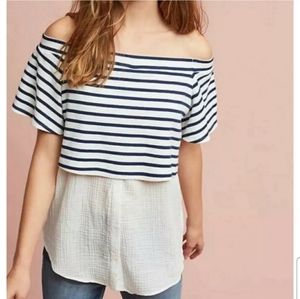 Anthropologie Postmark Striped Off the Shoulders Top Small